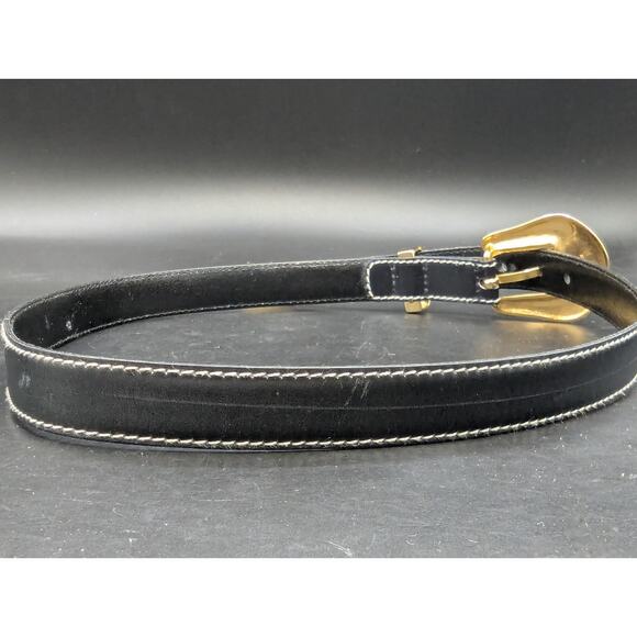 Vintage ESCADA Western Germany Black Leather Belt Solid Brass Buckle Size 36 main image 12